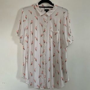 Torrid Flamingo Ice Cream Print Short Sleeve Button Down Shirt - Size 2X